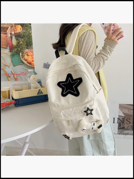 Vintage Corduroy Y2K Star Backpack, Grunge Emo Preppy Daypack for Laptop main image 5